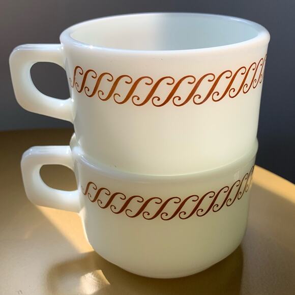 Vintage PYREX Corning Stackable Diner Coffee Mug Regency Brown White - Picture 10 of 10